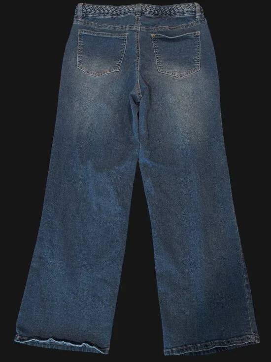 d.jeans Size 10 Trouser Jeans Braided Waistband Dark Wash Stretch Straight Leg - Picture 2 of 11